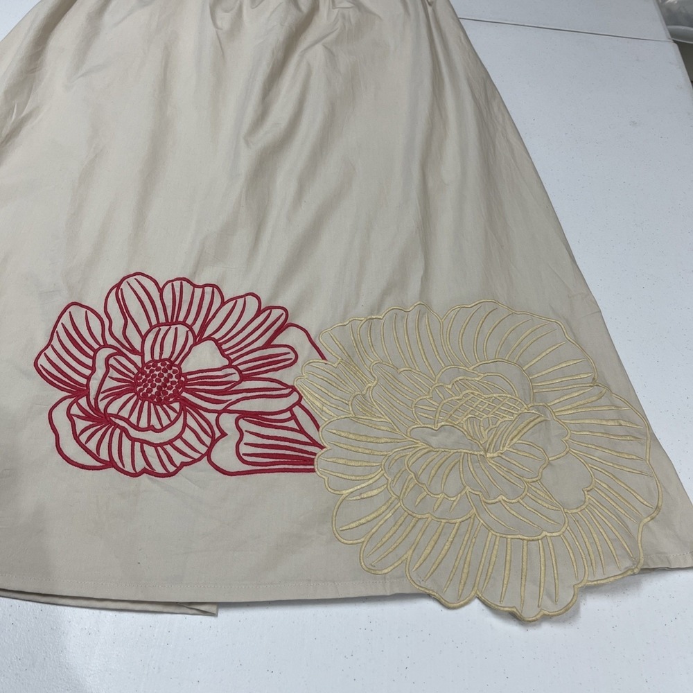 Laffaire Skirt Tan Maxi Bold Floral Embroidered Pull On Size L Artisanal Artsy - Picture 2 of 13